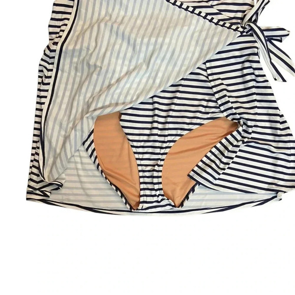 J Crew Halter Wrap Navy &White stripe Swim Dress Swimsuit Size 20 Beach Boat Sun - Picture 7 of 16